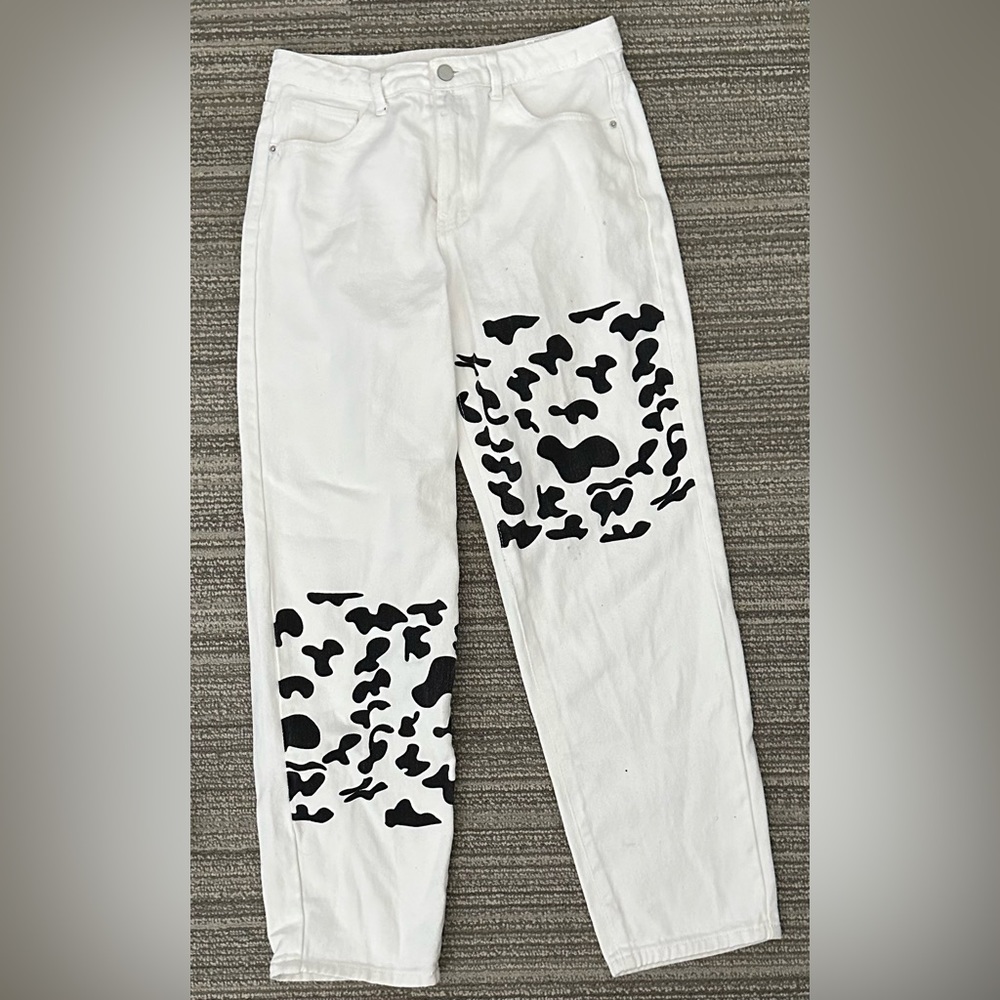 Cow Print Straight Leg Jeans